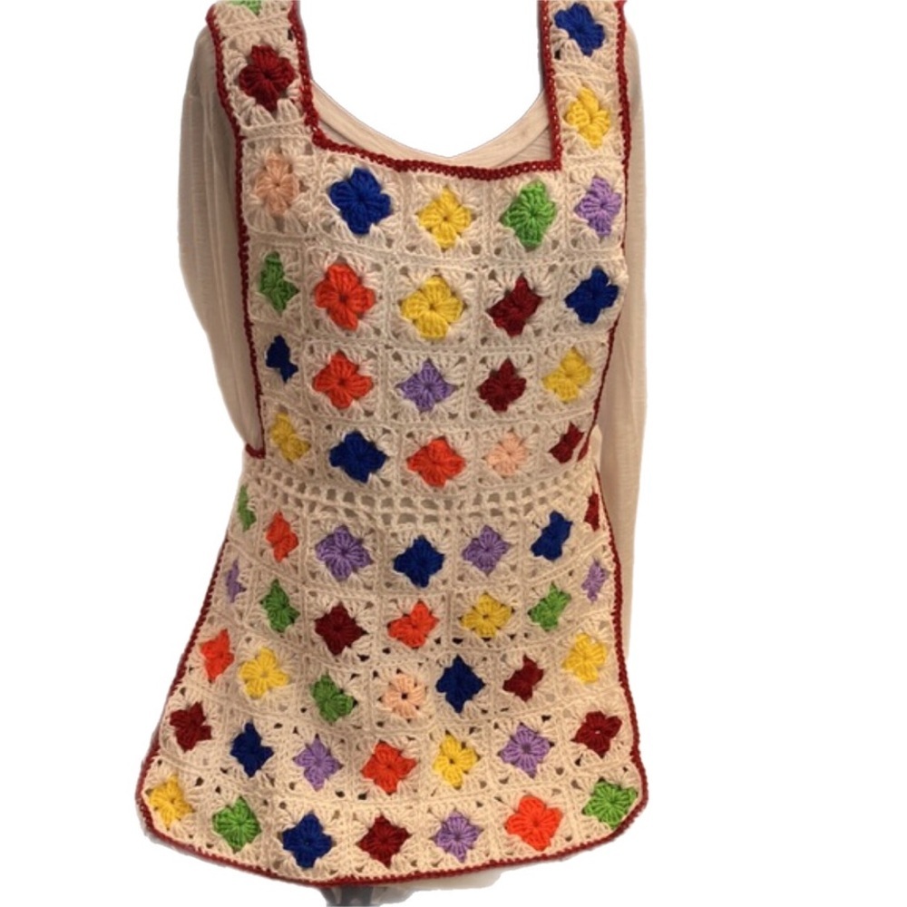 Apron Crochet Boho Apron Multicolor Ties In The Back Style Colorful Fun Apron